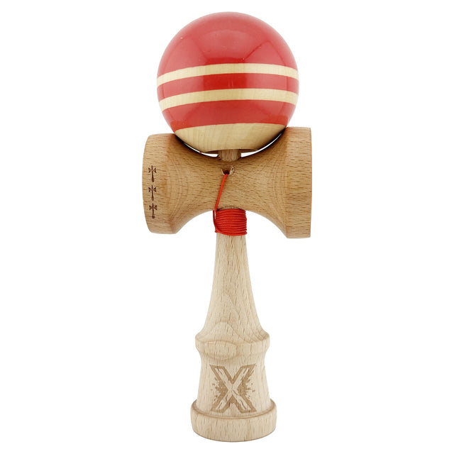 Kendama X Rainbow Originala, Profesionala, Vivimall, Big Cups V2, Super Sticky cu Cupe Mari, Rulment Metalic, din lemn 18 cm, Ata 55 cm, Rosu/Maro - vivimall.ro
