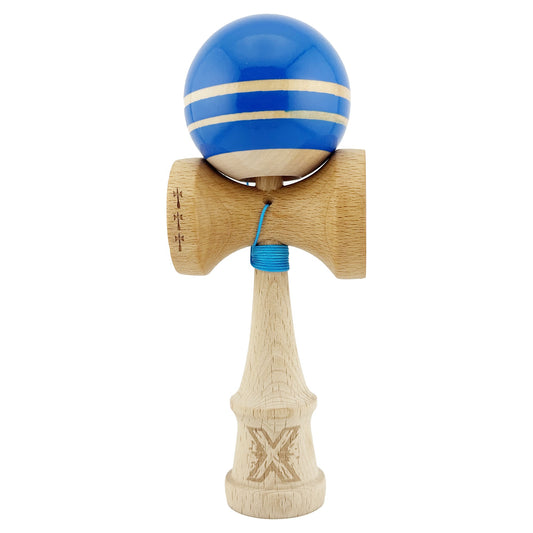 Kendama X Rainbow Originala, Profesionala, Vivimall, Big Cups V2, Super Sticky cu Cupe Mari, Rulment Metalic, din lemn 18 cm, Ata 55 cm, Albastru/Maro - vivimall.ro