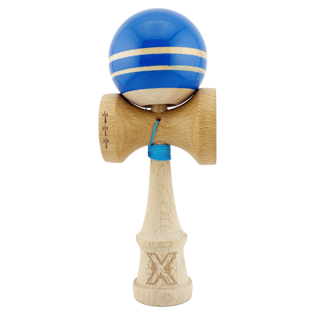 Kendama X Rainbow Originala, Profesionala, Vivimall, Big Cups V2, Super Sticky cu Cupe Mari, Rulment Metalic, din lemn 18 cm, Ata 55 cm, Albastru/Maro - vivimall.ro