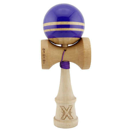 Kendama X Rainbow Originala, Profesionala, Flippy, Big Cups V2, Super Sticky cu Cupe Mari, Rulment Metalic, din lemn 18 cm, Ata 55 cm, Indigo/Maro - vivimall.ro