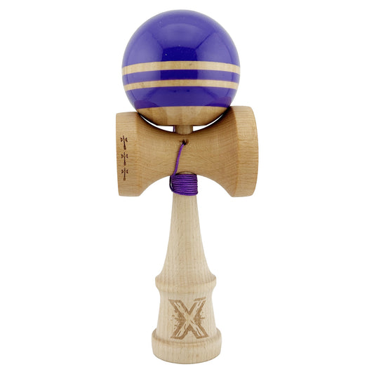 Kendama profesională X Rainbow Big Cups V2 din lemn natural, culoare Indigo/Maro, vedere frontală completă