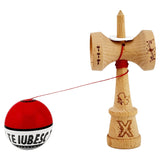 Kendama X TE IUBESC Originala, Profesionala, Vivimall, Super Sticky cu Cupe Mari KING SIZE V3, Gaura in Baza, Rulment Metalic, din lemn 18 cm, Ata 62/65 cm, Rosu/Alb - vivimall.ro