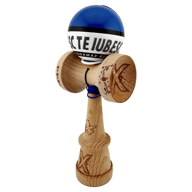 Kendama X TE IUBESC Originala, Profesionala, Vivimall, Super Sticky cu Cupe Mari KING SIZE V3, Gaura in Baza, Rulment Metalic, din lemn 18 cm, Ata 62/65 cm, Albastru/Alb - vivimall.ro
