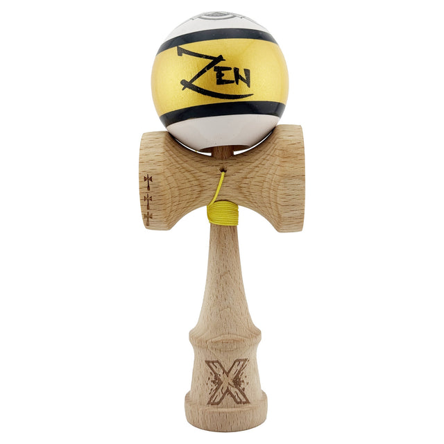Kendama X ZEN Originala, Profesionala, Vivimall, Big Cups V2, Super Sticky Legendary Cupe Mari, Rulment Metalic cu Ata 55 cm, Auriu/Alb - vivimall.ro