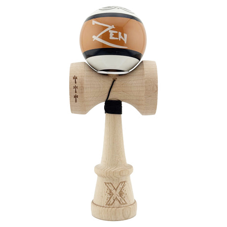 Kendama X Zen Series Originala, Profesionala, Vivimall, Super Sticky cu Cupe Mari V3, King Size Cups, Rulment Metalic si Gaura in Baza, din Lemn 18 cm, Ata 55 cm, Maro