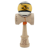 Kendama X Zen Series Originala, Profesionala, Vivimall, Super Sticky cu Cupe Mari V3, King Size Cups, Rulment Metalic si Gaura in Baza, din Lemn 18 cm, Ata 55 cm, Auriu