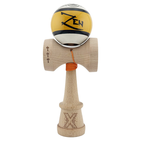 Kendama X Zen Series Originala, Profesionala, Vivimall, Super Sticky cu Cupe Mari V3, King Size Cups, Rulment Metalic si Gaura in Baza, din Lemn 18 cm, Ata 55 cm, Auriu