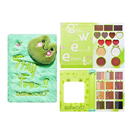 Set de Machiaj Kevin&Coco, 38 culori, Fard Ochi, Iluminatoare si Contouring, Husa Pufoasa, Model Broscuta, 17.3x12.5x5 cm, Multicolor - vivimall.ro