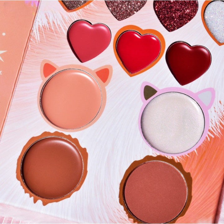 Set de Machiaj Kevin&Coco, 38 culori, Fard Ochi, Iluminatoare si Contouring, Husa Pufoasa, Model Pisicuta, 17.3x12.5x5 cm, Multicolor - vivimall.ro