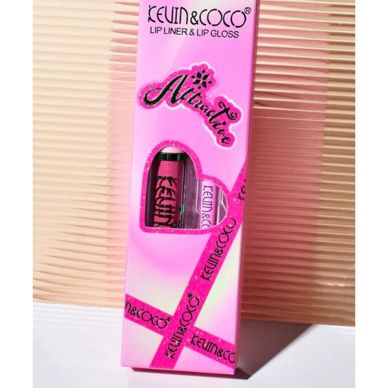 Set 2 Produse de Buze, Kevin&Coco, Attractive, Creion de Buze si Ruj Lichid, Roz - vivimall.ro