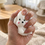 Squishy Flippy cățeluș Kawaii alături de accesorii birou, format pocket-size, utilizare zilnică