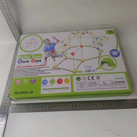 Kit de Constructie Fort 3D pentru Copii, Vivimall, 560 g, 36 Sfere, 51 Tije, Panza Verde Impermeabil, 3 ani, Educativ, Multicolor - vivimall.ro