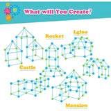 Kit de Constructie Fort 3D pentru Copii, Vivimall, 560 g, 36 Sfere, 51 Tije, Panza Verde Impermeabil, 3 ani, Educativ, Multicolor - vivimall.ro