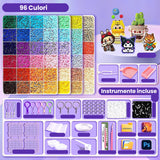 Detaliu set mărgele perle multicolor 2.6 mm, plăci asamblare, pensetă și tăvițe sortare incluse în pachet