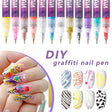 Set 12 markere acrilice Flippy nail art, vârf ultra fin 0.5 mm, vedere de ansamblu, multicolor