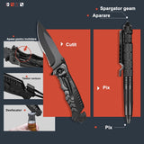 Kit supravietuire 19 in 1 Vivimall, Cutit/Busola/Lanterna/Fluier/Chingi/Paracord, pentru Caping, Drumetii, Aventuri, Insturmente profesionale, Negru - vivimall.ro