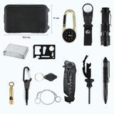 Kit supravietuire 19 in 1 Vivimall, Cutit/Busola/Lanterna/Fluier/Chingi/Paracord, pentru Caping, Drumetii, Aventuri, Insturmente profesionale, Negru - vivimall.ro