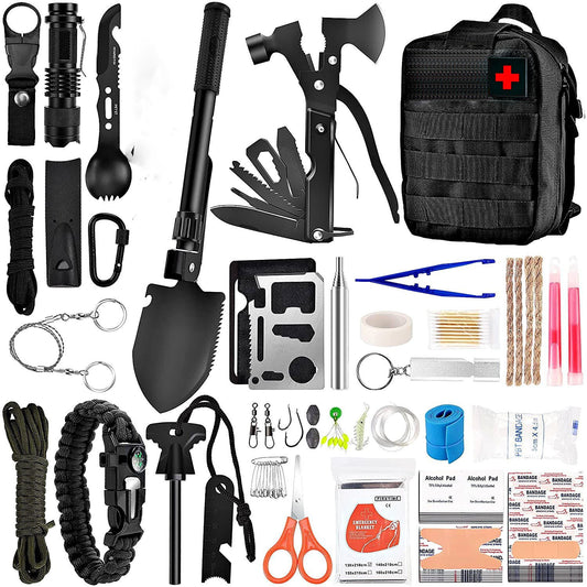 Kit supravietuire multifuncional Vivimall, 42 de Instrumente Profesionale, Echipament de prim-ajutor, Drumetie, Camping, Negru - vivimall.ro