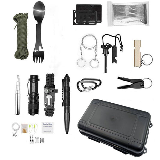 Kit supravietuire multifunctional Vivimall, Instrumente profesionale, Agatatoare ghiozdan, pentru Camping, Drumetii, Aventuri in aer liber, negru - vivimall.ro