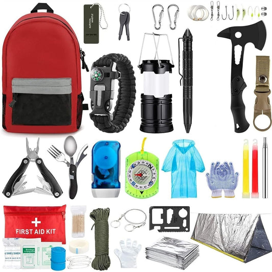 Kit supravietuire multifunctional Vivimall, Instrumente profesionale, Agatatoare ghiozdan, pentru Camping, Drumetii, Aventuri in aer liber, borseta inclusa, gri - vivimall.ro
