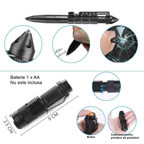 Kit supravietuire multifunctional Vivimall, Instrumente profesionale, Trusa de Prim-Ajutor, pentru Camping, Drumetii, Aventuri in aer liber, borseta inclusa, model army - vivimall.ro