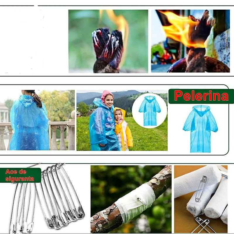 Kit Supravietuire Multifunctional Instrumente Profesionale, Trusa De Prim-Ajutor, Pentru Camping, Drumetii, Aventuri In Aer Liber, Borseta Inclusa, Model Army - vivimall.ro