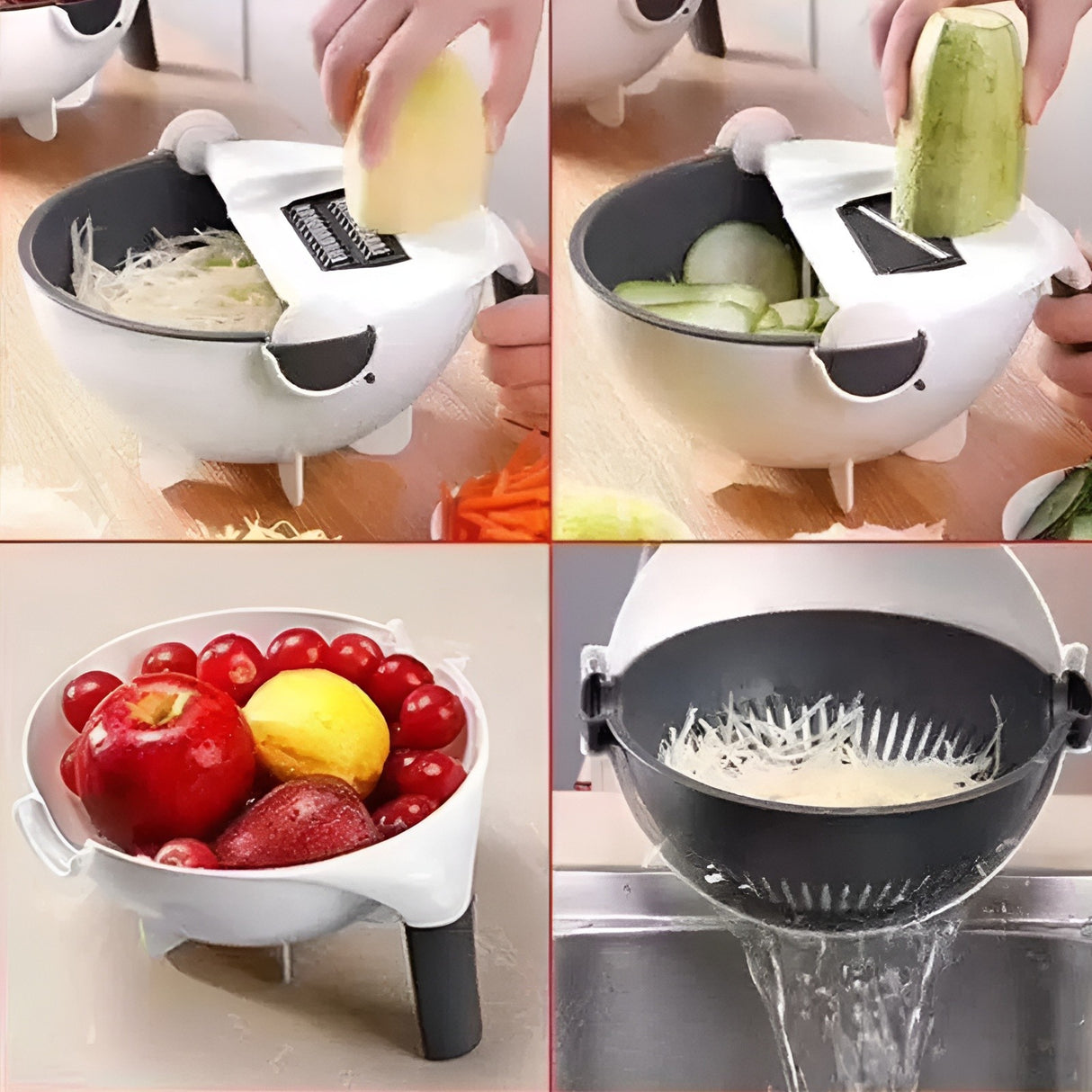 Tocator Multifunctional, Vivimall, Lame Otel Inoxidabil, cu Suport Scurgere, Maner, Protectie Mana, 22x22x12 cm, Alb Negru - vivimall.ro