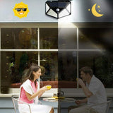 Lampa cu incarcare solara pentru exterior, 100 LED cu distanta de inductie, montaj pe perete, fara cabluri, cu 4 fete, Vivimall - vivimall.ro