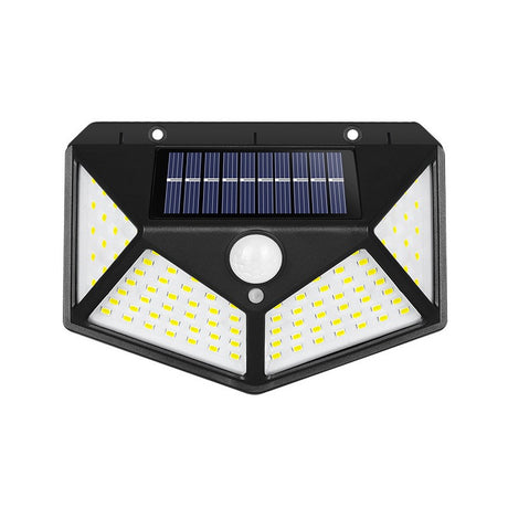 Lampa cu incarcare solara pentru exterior, 100 LED cu distanta de inductie, montaj pe perete, fara cabluri, cu 4 fete, Vivimall - vivimall.ro