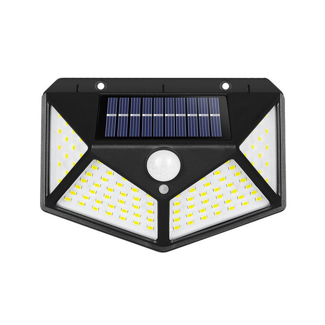 Lampa cu incarcare solara pentru exterior, 100 LED cu distanta de inductie, montaj pe perete, fara cabluri, cu 4 fete, Vivimall - vivimall.ro