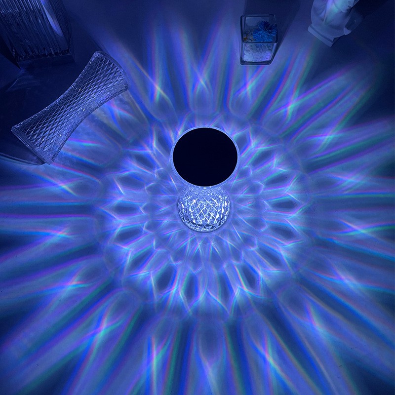 Lampa de birou pe LED RGB 16, Vivimall, dimmer tactil, 3 nivele de intensitate, incarcare USB, 3W, Cristal Acrilic, 8x19 cm, cu telecomanda, forma vaza, model 2, transparent - vivimall.ro