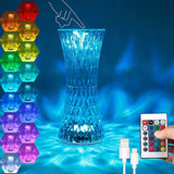 Lampa de birou pe LED RGB 16, Vivimall, dimmer tactil, 3 nivele de intensitate, incarcare USB, 3W, Cristal Acrilic, 8x19 cm, cu telecomanda, forma vaza, model 2, transparent - vivimall.ro