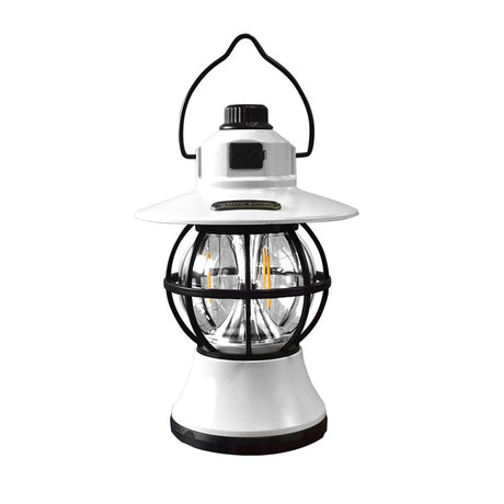 Lampă de camping retro portabilă, Felinar Vintage LED ABS, Acumulator inclus 1200 mAh, reincarcabila, 20 cm inaltime, 3 moduri de iluminare, intensitate reglabila,Lampa portabila pentru cort în aer liber, Alb - vivimall.ro
