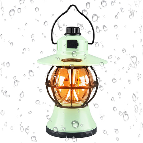 Lampă de camping retro portabilă, Felinar Vintage LED ABS,  Acumulator inclus 1200 mAh, reincarcabila, 3 moduri de iluminare, intensitate reglabila,Lampa portabila pentru cort în aer liber,  Mint - vivimall.ro
