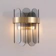 Aplică de perete din inox auriu și cristal negru transparent, 25×20 cm, vedere frontală