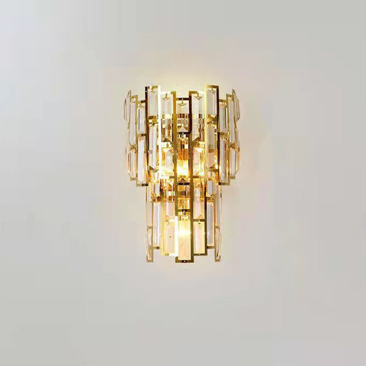 Lampa de Perete in Interior, Vivimall, Lampa de Lux pentru Decor de Interior, Corp de Iluminat Tip aplica, din Inox Auriu si Cristal, Lumina Calda Rece Neutra, 39x24 cm, Ideal pentru Camere Mici si Medii, Auriu - vivimall.ro