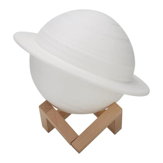 Lampa de veghe cu telecomanda in forma de Saturn 3D Saturn Light 16 culori, alimentare baterii, stand lemn inclus, 15 cm, Vivimall - vivimall.ro