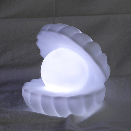 Lampa de Veghe, Flippy, Model Scoica cu Perla, Lumina Alb Rece, 10 x 8.5 cm, Led, Baterii Incluse 3 x LR44, Alb - vivimall.ro