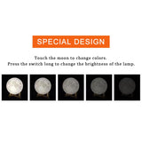 Lampa de veghe in forma de luna cu stele 3D Moon Light, Acumulator integrat, alimentare USB, stand din plastic inclus, 13 cm, 16 culori, Multicolor, Telecomanda inclusa, Vivimall - vivimall.ro