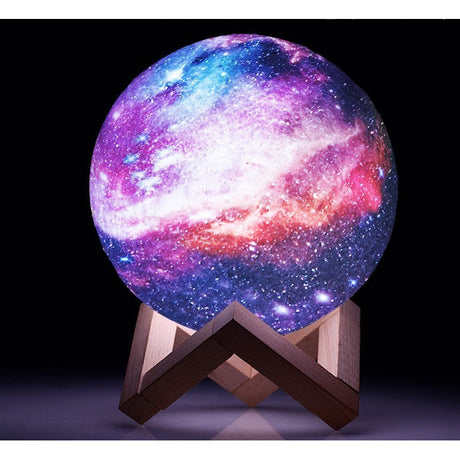 Hold alakú éjszakai fény csillagokkal 3D holdfény, elemes, fa állvánnyal, 10 cm