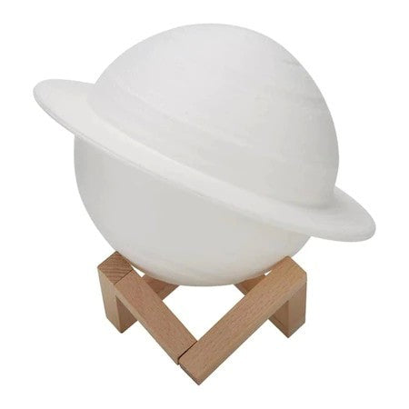 Lampa de Veghe, Vivimall, Model Planeta Saturn, 3D, Lumina Alb Cald, Suport din Plastic, cu Baterii, 13 cm, Alb - vivimall.ro
