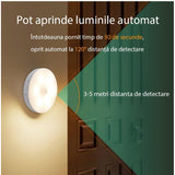Lampa de Veghe LED, Vivimall, cu Senzor de Miscare, Doua Tipuri de Lumina Alb Rece, Incarcare USB, Intrerupator On/Off/Auto, 0.6W, 300mAh, Design Rotund, Alb, 8.5x2.3 cm - vivimall.ro