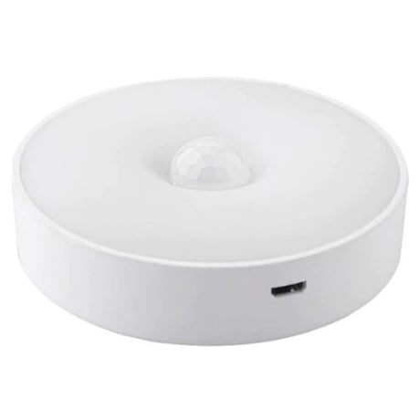 Lampa de Veghe LED, Vivimall, cu Senzor de Miscare, Incarcare USB, 0.6W, 300mAh, Design Rotund, Alb, 8.5x2.3 cm - vivimall.ro