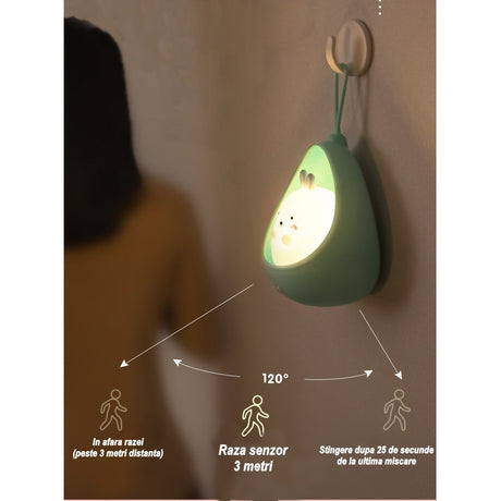 Lampa de veghe portabila cu 2 moduri de functionare Vivimall, silicon non-toxic, reincarcabila USB, senzor miscare, albastru, iepuras - vivimall.ro