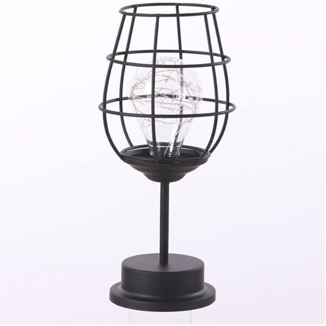 Lampa Decorativa cu Leduri, Vivimall, Model Pahar de Vin, cu Baterii, 13 x 13 x 28 cm, Suport Negru, Lumina Alb Cald - vivimall.ro