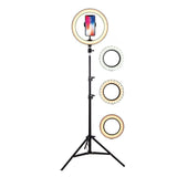 Lampa LED Circulara cu Trepied Metalic Extensibil, Vivimall, Rotativa 360 de Grade, Lungime Extensie 210 cm, Diametru Lampa 26 cm, Conectare USB, Telecomanda, 3 Trepte de Lumina, Negru - vivimall.ro