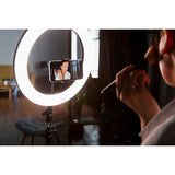 Lampa LED Circulara cu Trepied Metalic Extensibil, Vivimall, Rotativa 360 de Grade, Lungime Extensie 210 cm, Diametru Lampa 26 cm, Conectare USB, Telecomanda, 3 Trepte de Lumina, Negru - vivimall.ro