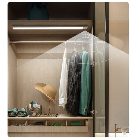 Lampa LED cu Senzor de Lumina si Miscare 30 cm, Vivimall, Intensitate Reglabila, Suport Magnetic, 79 LED-uri, 114.59lm , Acumulator 600mAh cu Reincarcare prin USB-C, pentru Bucatarie, Hol, Dressing, Garaj - vivimall.ro