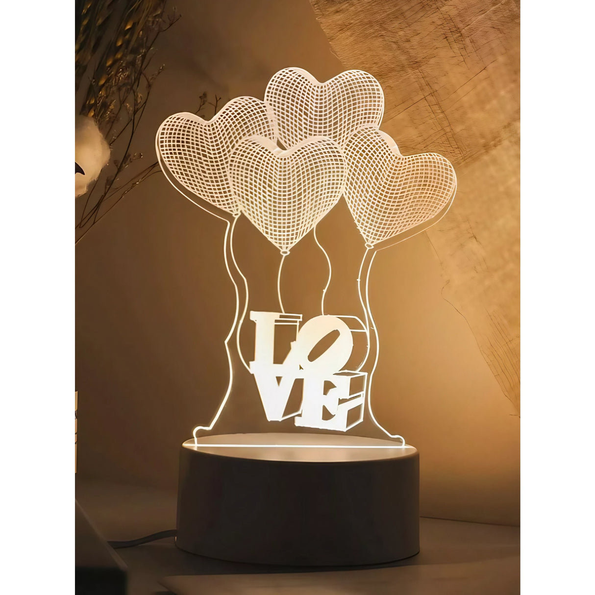 Lampa LED decorativa, Vivimall, 3D, Baloane Love, din material acril si lumina multicolora, alb - vivimall.ro