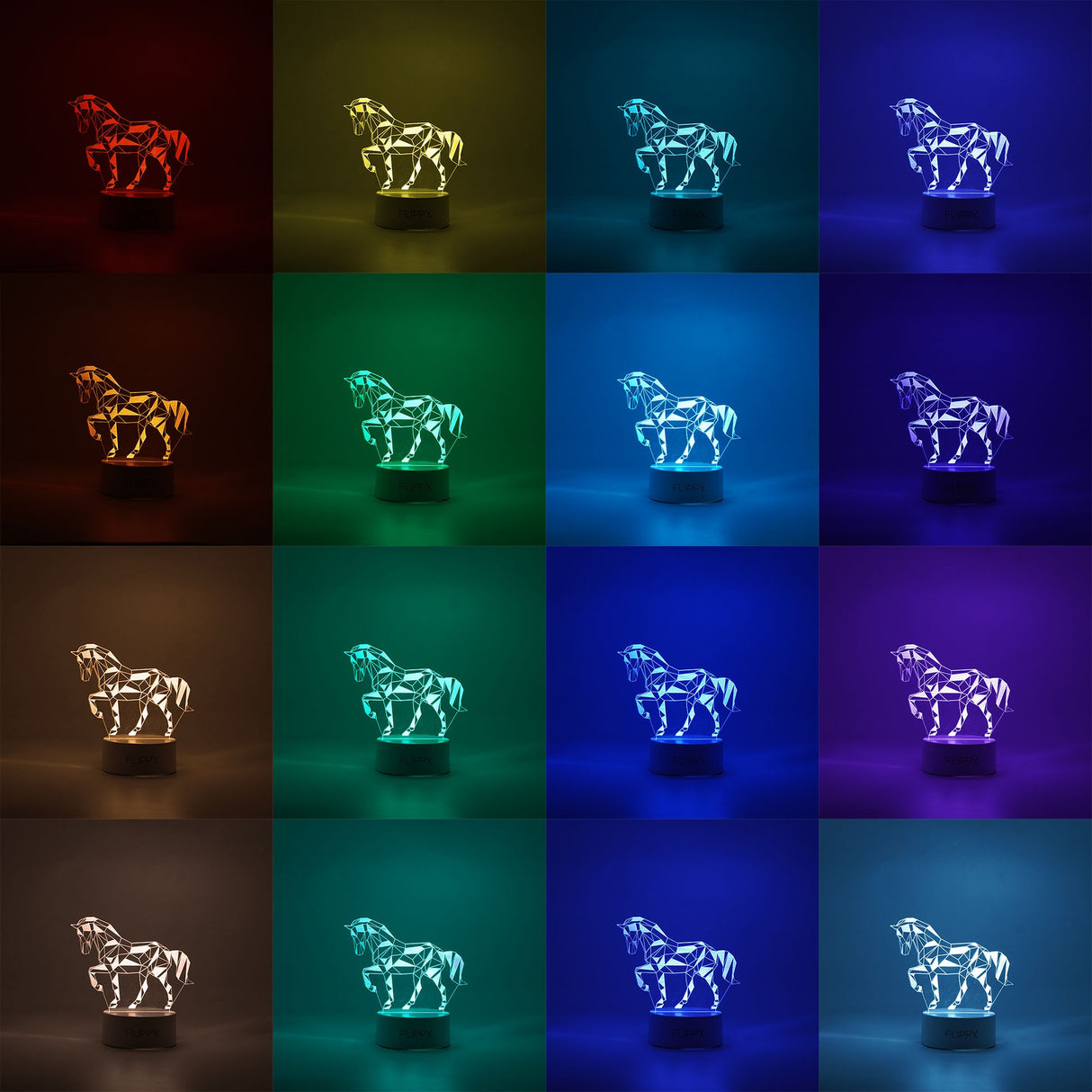 Lampa LED decorativa, Vivimall, 3D, Cal, cu telecomanda, doua moduri de alimentare USB si baterii, 20 cm inaltime, din material acril si lumina multicolora, alb - vivimall.ro